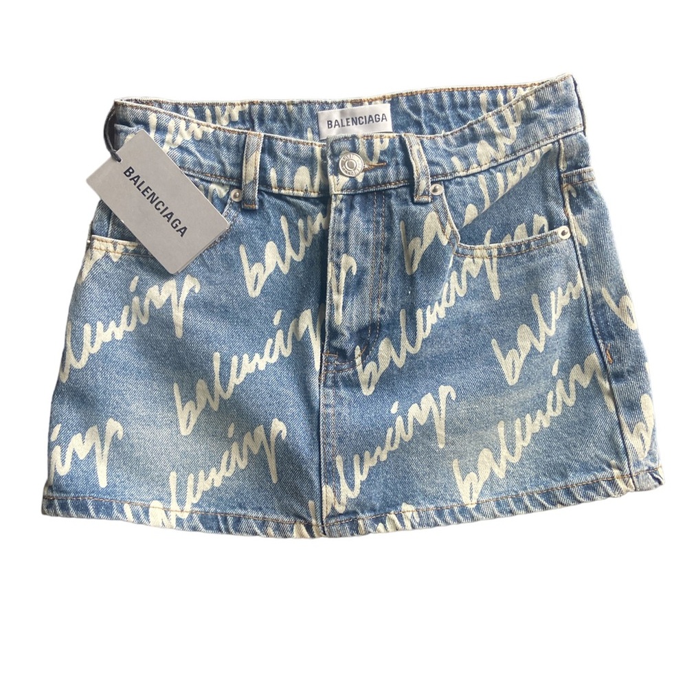 Balenciaga All Over Logo Low Waist Mini Skirt.